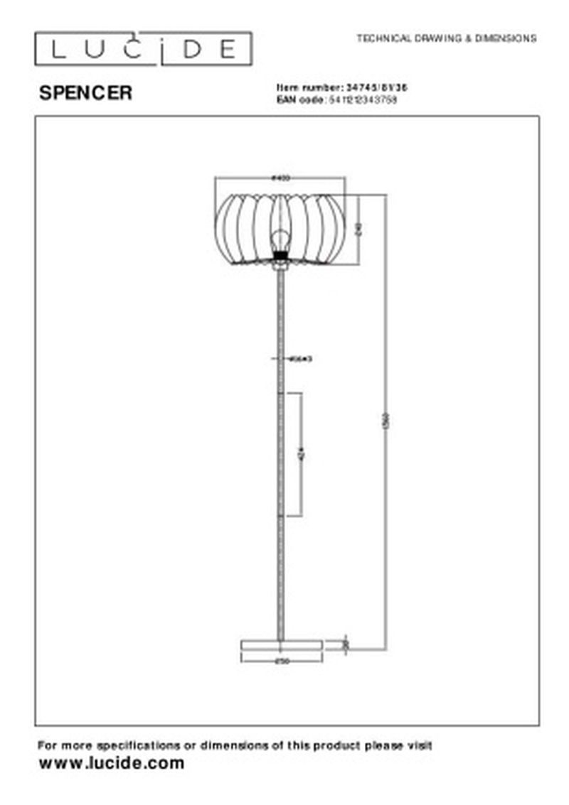 Lucide SPENCER - Stojacia lampa - Ø 40 cm - 1xE27 - Sivá